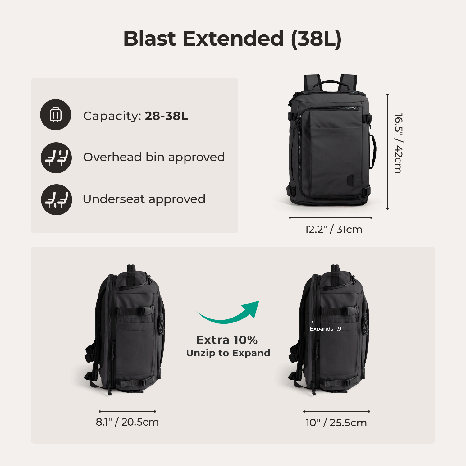bagsmart travel organizer series backpack black Bagsmart Blast Quick Access 28-38L Expandable Carry On Travel Backpack – Irv's Luggage