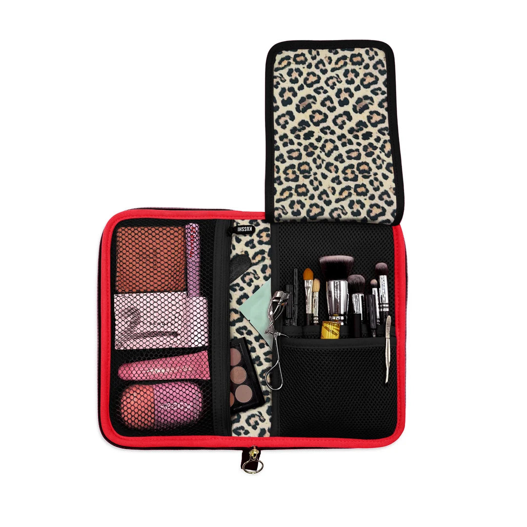 KUSSHI Beauty Organizer  - Black with Leopard Interior