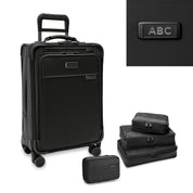 Briggs & Riley Baseline Essential 22" Carry On Expandable Spinner + 3 Packing Cubes + Free Amenities Kit and Monogram – Black