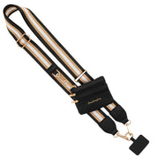 Save the Girls Clip & Go Strap with Pouch-Stripe Collection - Black/Gold/White-Gold Hardware