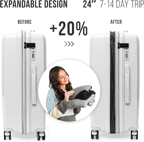 Feelway Luggage 20" Expandable Carry On - White