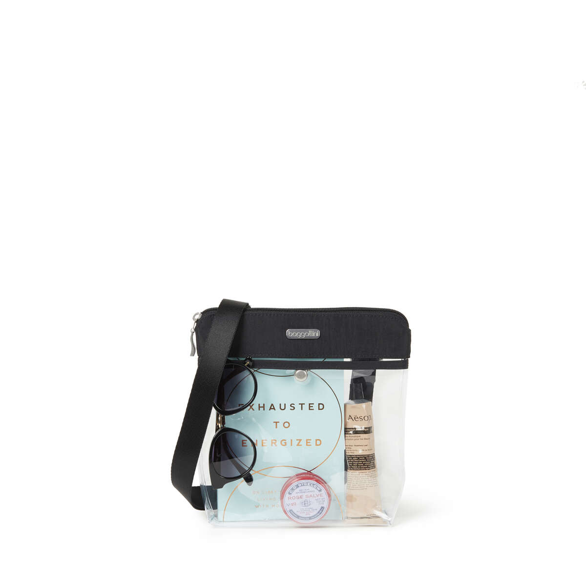 Baggallini Clear Pocket Crossbody - Midnight Blossom Print
