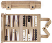 Pitkin Stearns Backgammon Roll-Up Travel Game - Suede Cream