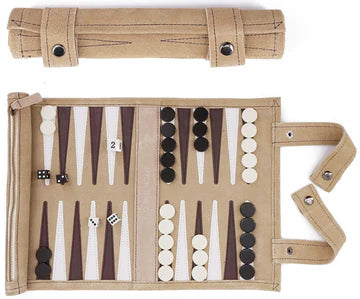 Pitkin Stearns Backgammon Roll-Up Travel Game - Suede Cream