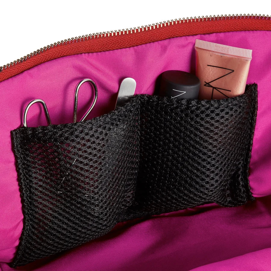 KUSSHI Vacationer Make Up Bag - Candy Apple Red Fabric with Pink Interior