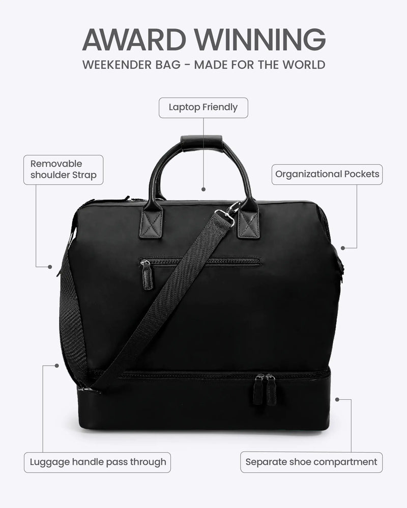 NOBL Travel Drop Bottom Weekender Bag - Jet Black – Irv's Luggage