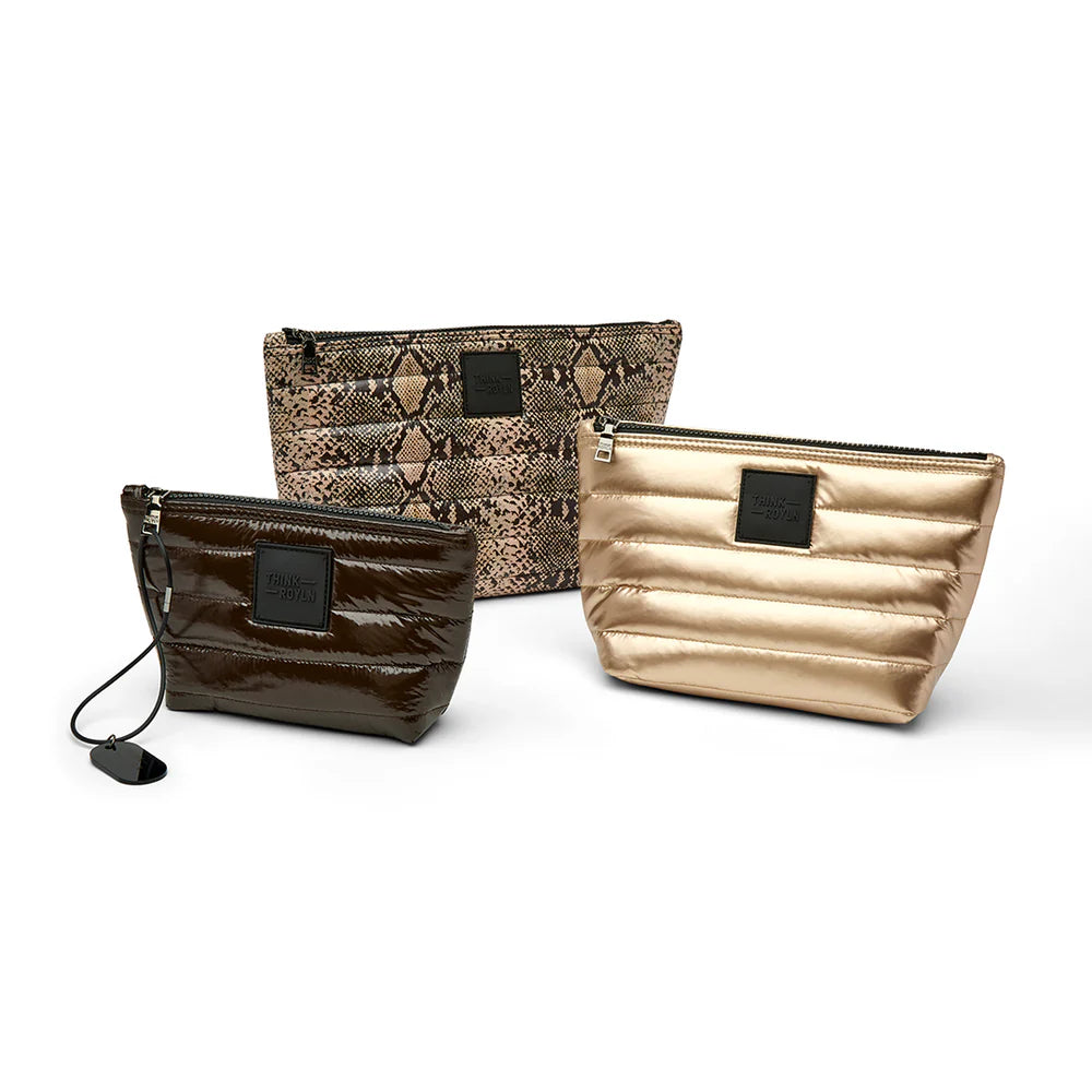 Think Royln Travel Trio Organizational Pouches Set of 3 - Python/Gold/Brown
