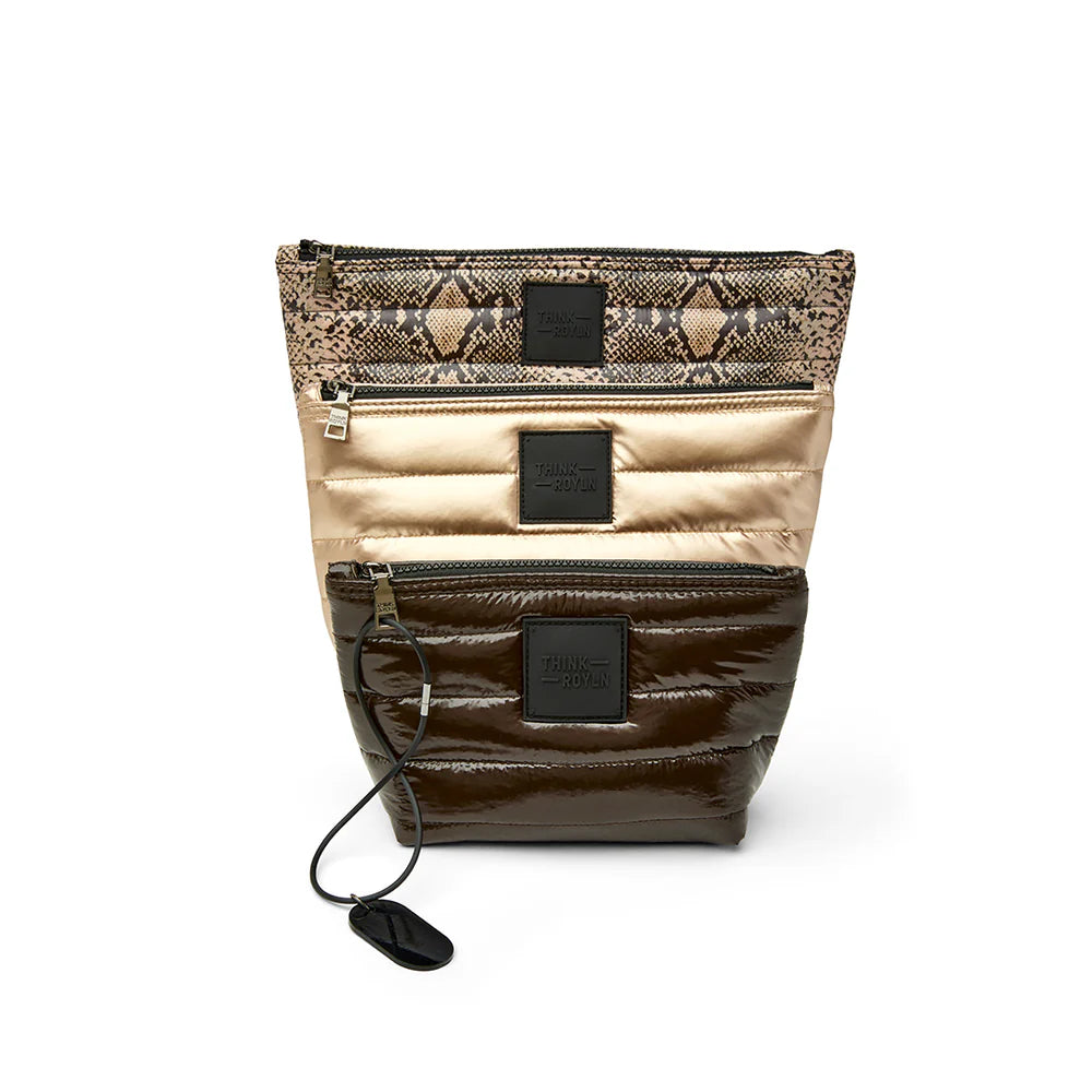 Think Royln Travel Trio Organizational Pouches Set of 3 - Python/Gold/Brown