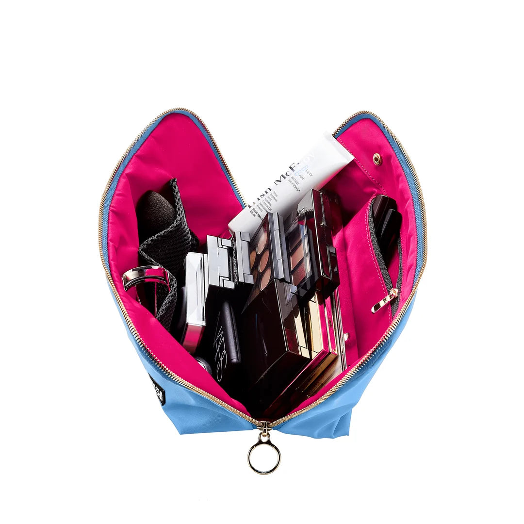KUSSHI Signature Make Up Bag - Light Blue with Pink Interior