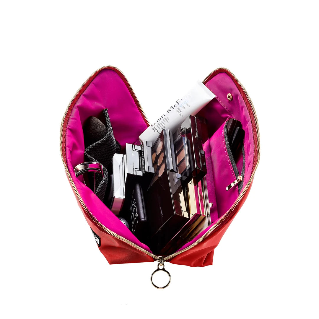 KUSSHI Signature Make Up Bag - Candy Apple Red with Pink Interior