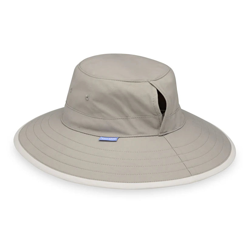 Wallaroo Sanitas Wide Brim Ponytail Hat UPF 50+ -  Stone/Natural