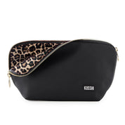KUSSHI Signature Make Up Bag - Satin Black with Leopard Interior