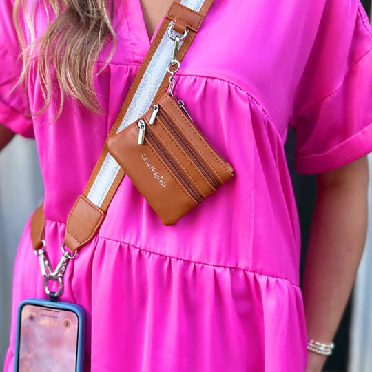 Save the Girls Clip & Go Strap with Pouch-Stripe Collection - Black/Gold/White-Gold Hardware