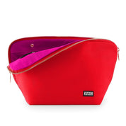 KUSSHI Vacationer Make Up Bag - Candy Apple Red Fabric with Pink Interior