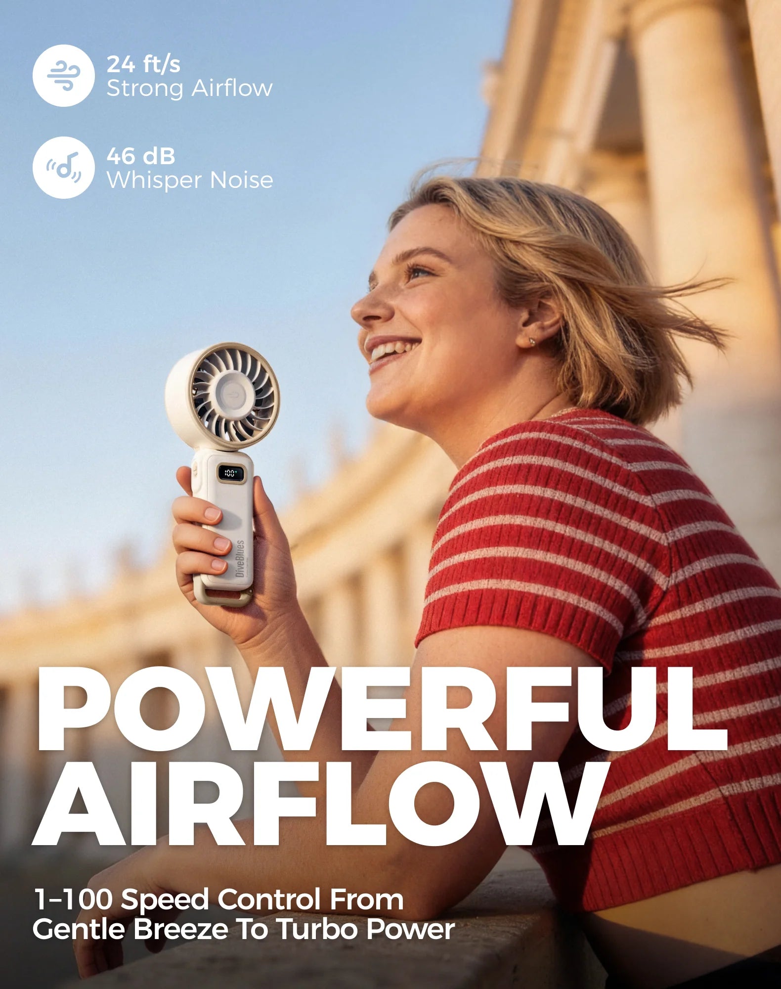DiveBlues Turbo Wind Handheld Fan, Blow Dryer Power - White