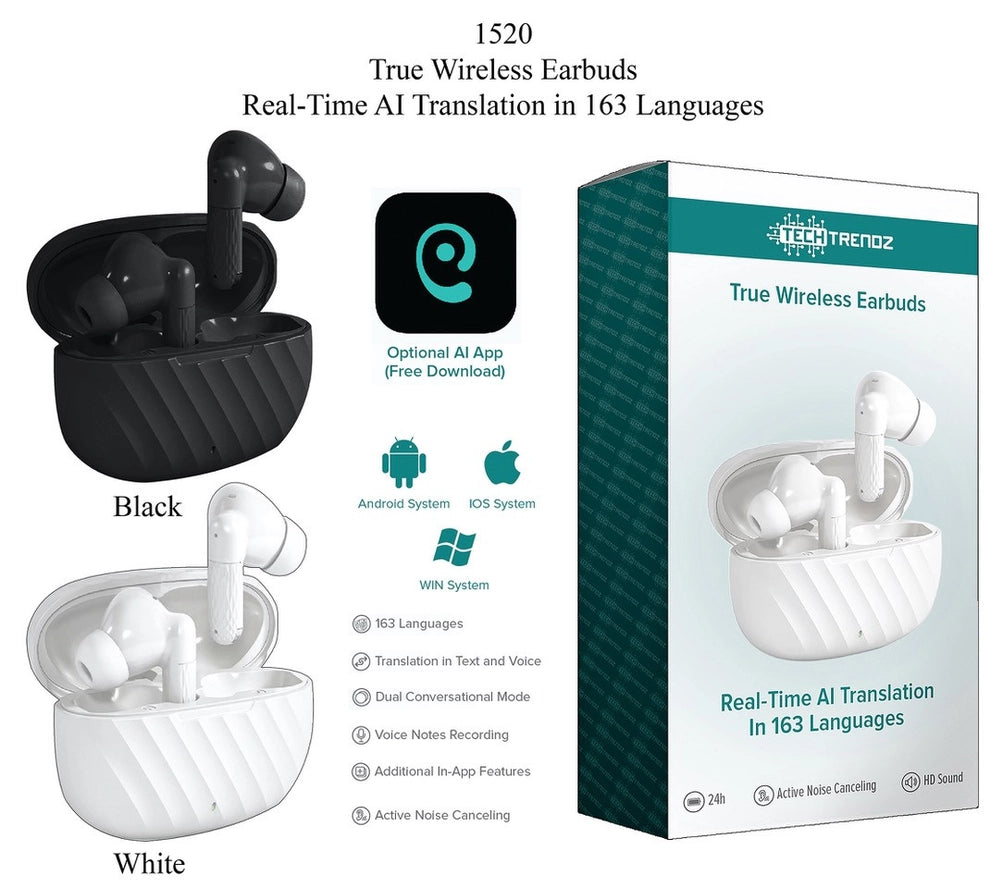 Tech Trendz Real-Time AI Translating Wireless Earbuds - Black
