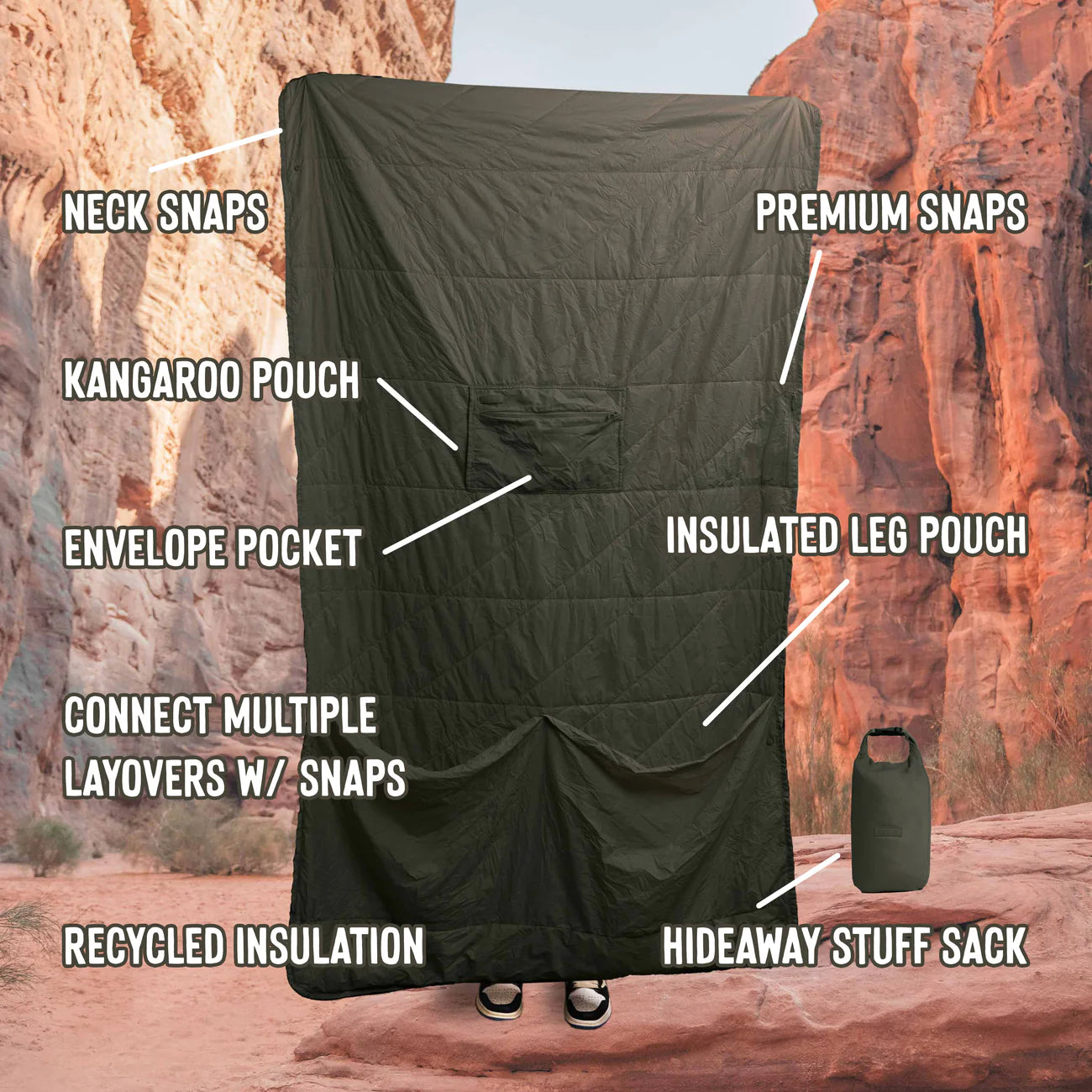 Square packable blanket,detailed map of features