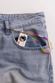 Mini Digital Camera with Beaded Lanyard: White