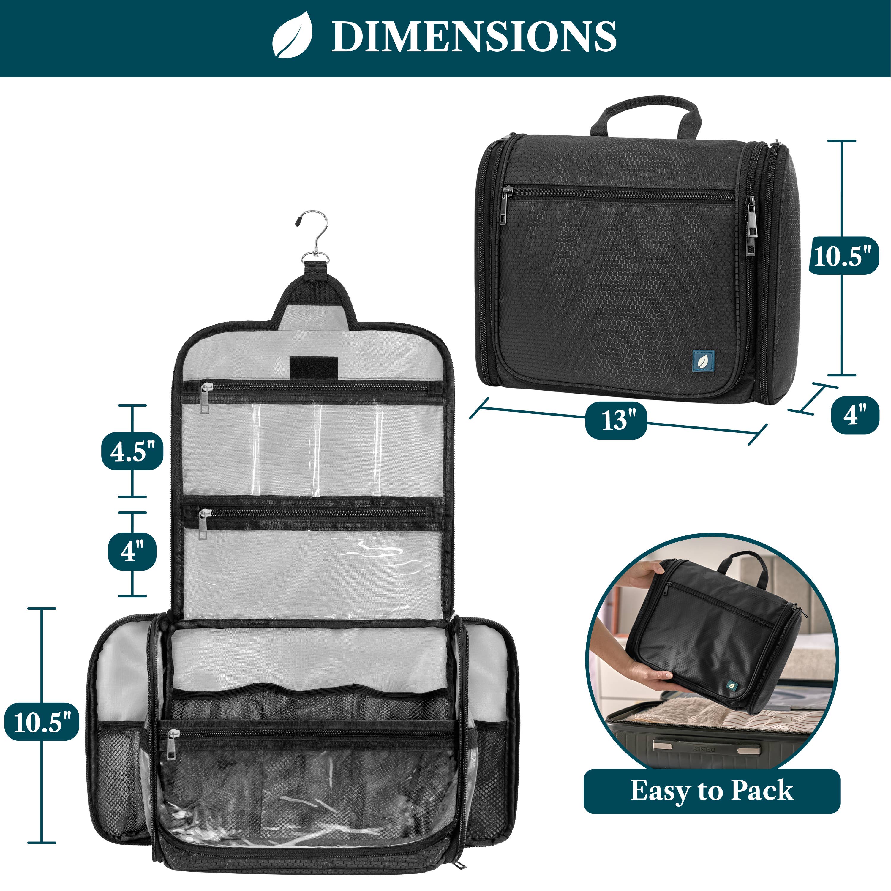 Pavilia Classic Hanging Toiletry Bag: Black