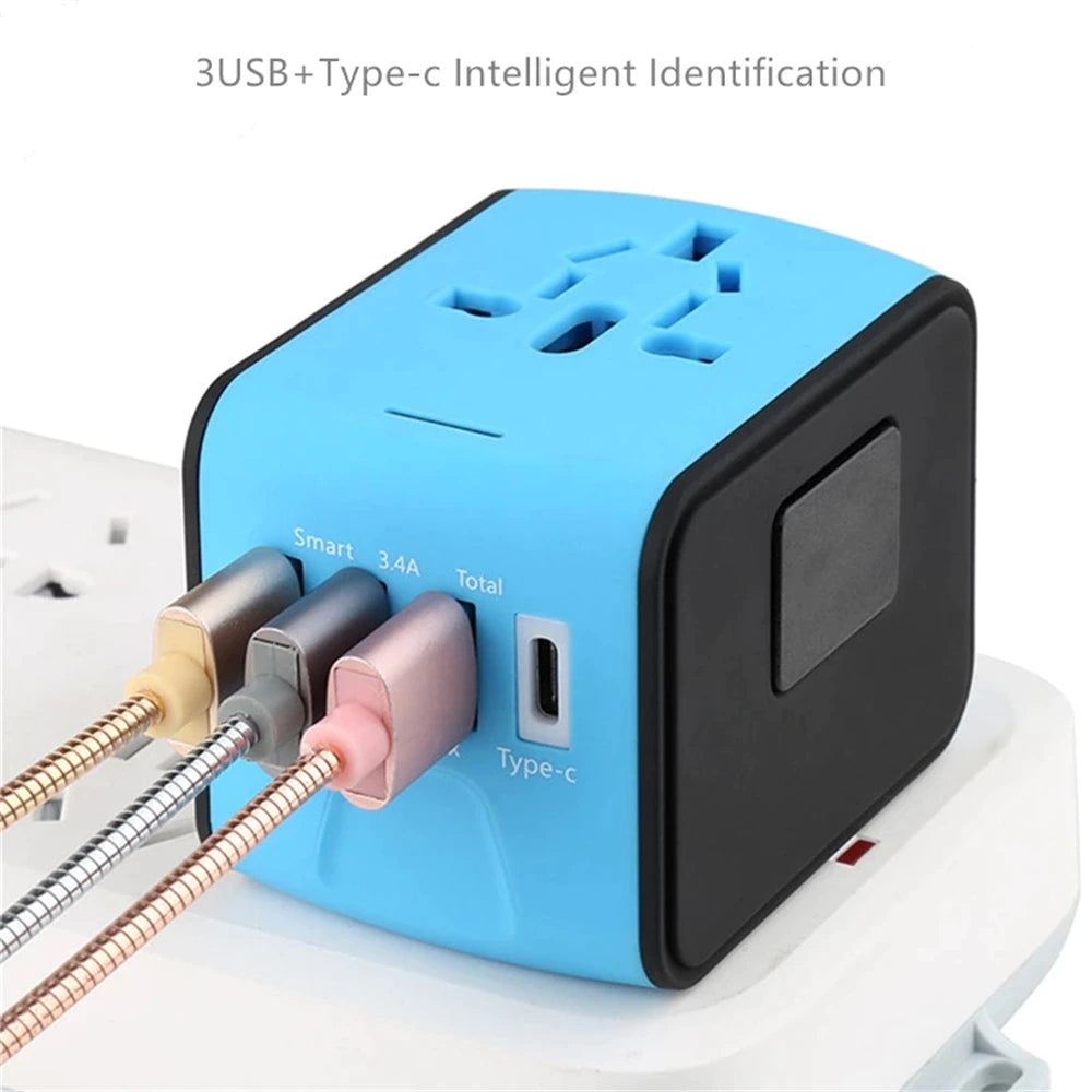 Blue Usb Adapter Worldwide Universal Travel Adapter with 3 USB Ports + 1 Type C - Blue ...
