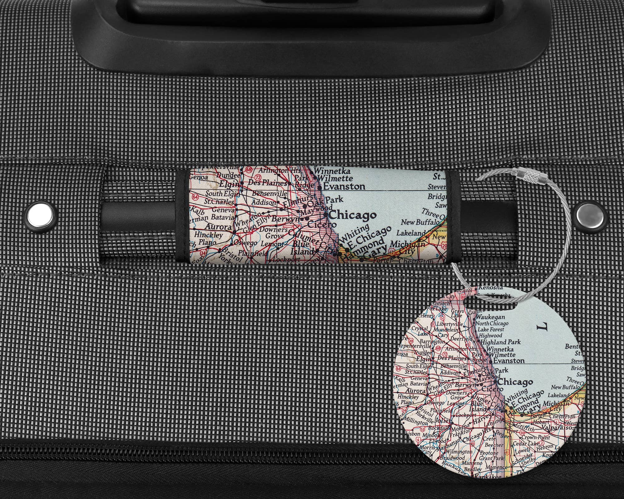 Daisy Mae Chicago Illinois Map Luggage Tag Suitcase Handle Wrap: Luggage Tag