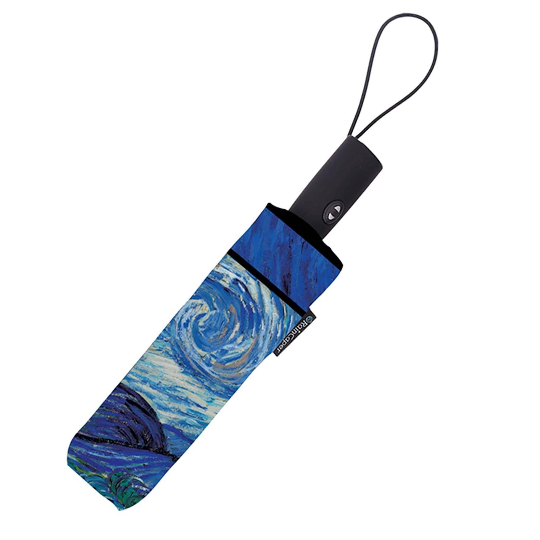 RainCaper Van Gogh Starry Night Travel Umbrella – Compact, One-Touch Open & Close