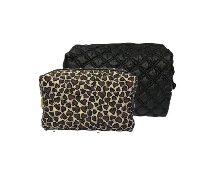 TRVL Design Runway Duo Quilted 2 Piece Toiletry Set - Black/Cheetah