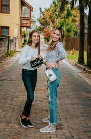 Hi Love Mini Padded Zipper Pack in Black with Silver "LOVE"