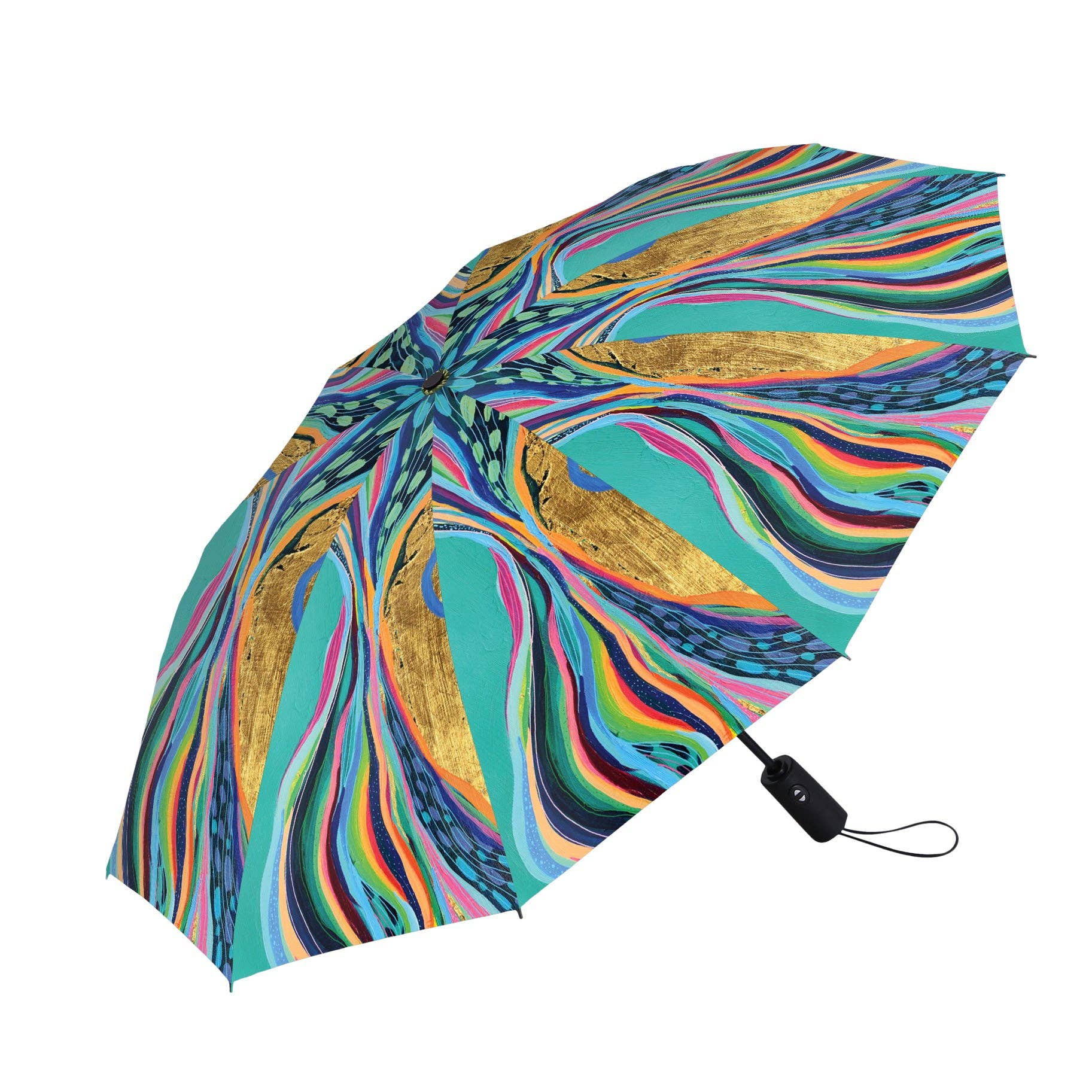 RainCaper EttaVee "Rainbow Riviera 1" Travel Umbrella – Compact, One-Touch Open & Close