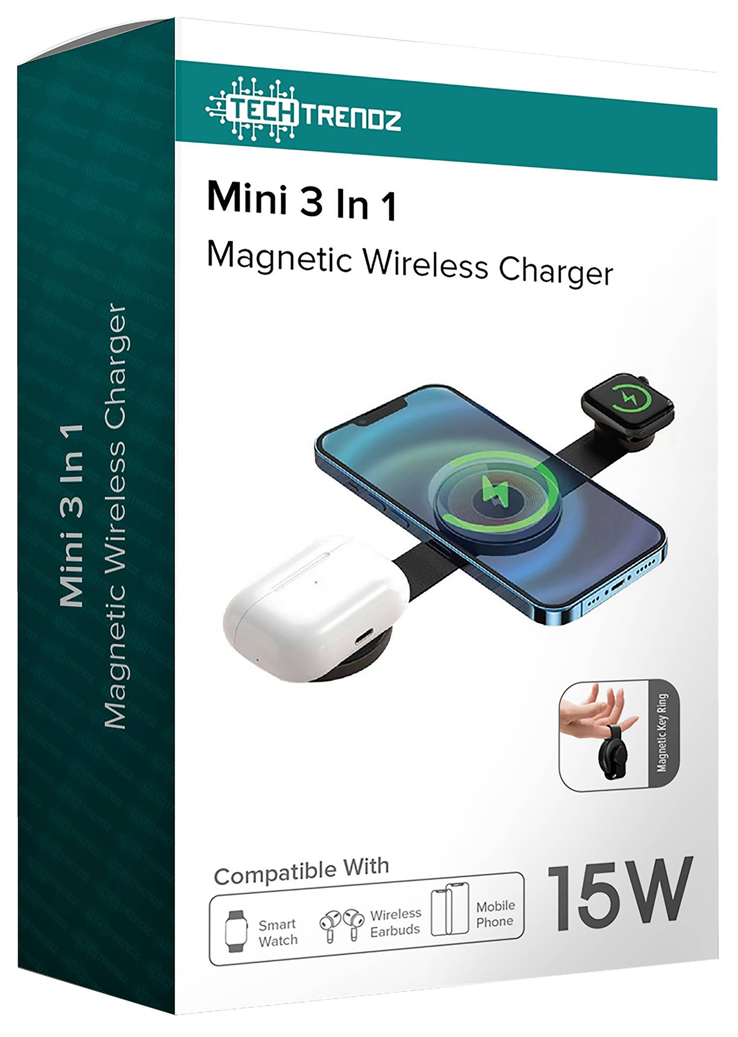 Tech Trendz Mini 3in 1 Magnetic Wireless Charger - Black