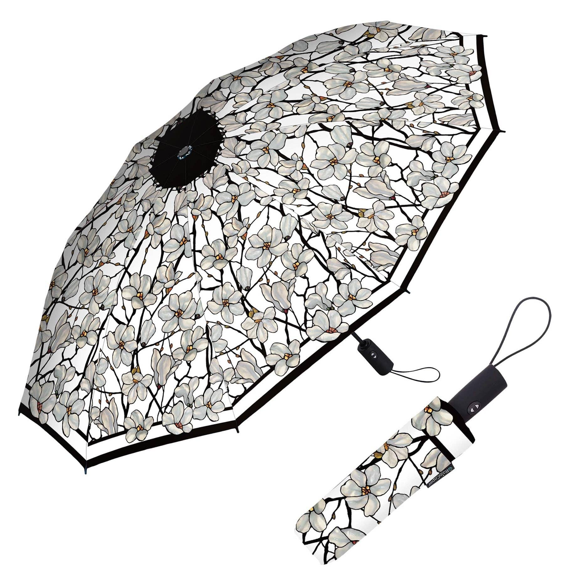 RainCaper Tiffany Magnolia Travel Umbrella – Compact, One-Touch Open & Close