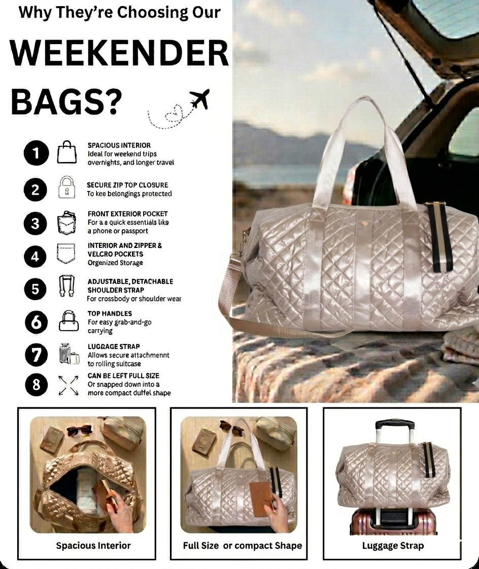 Lemonbella Diamond Weekender Duffle Travel Bag Champagne Gold
