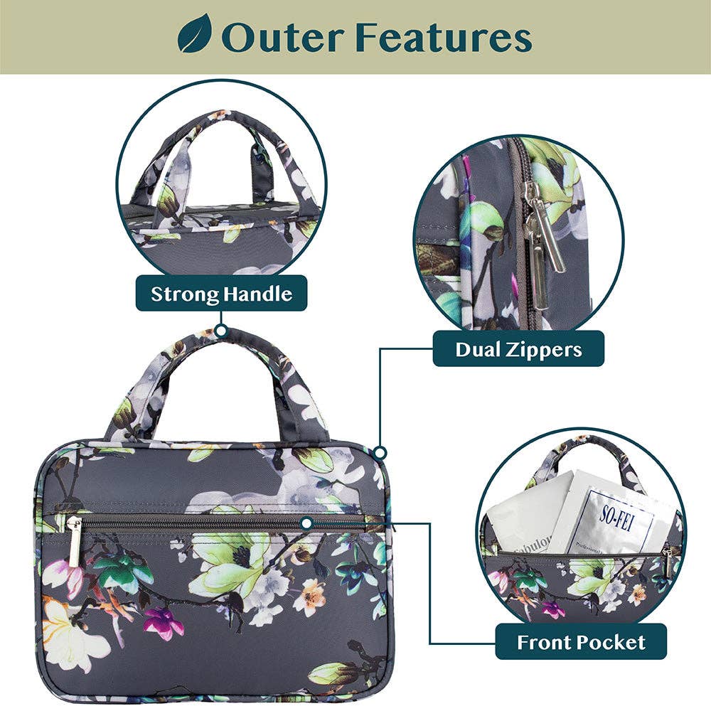 Pavilia Modern Hanging Toiletry Bag: Floral Gray