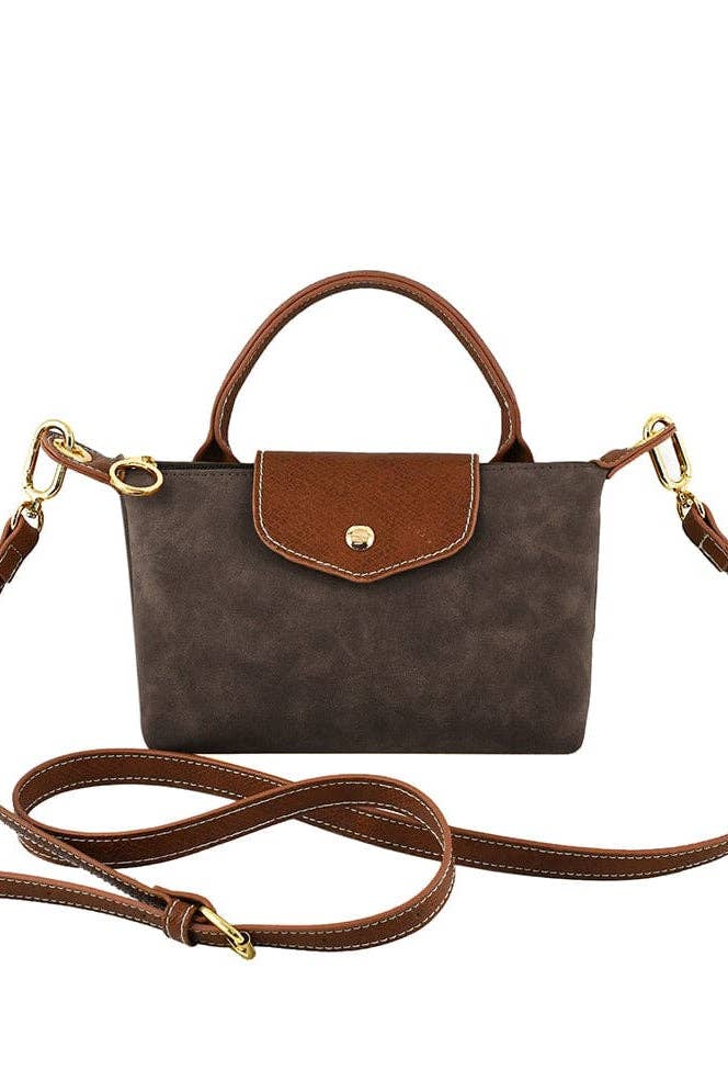 Mimi Faux Suede Mini Crossbody Bag: Coffee