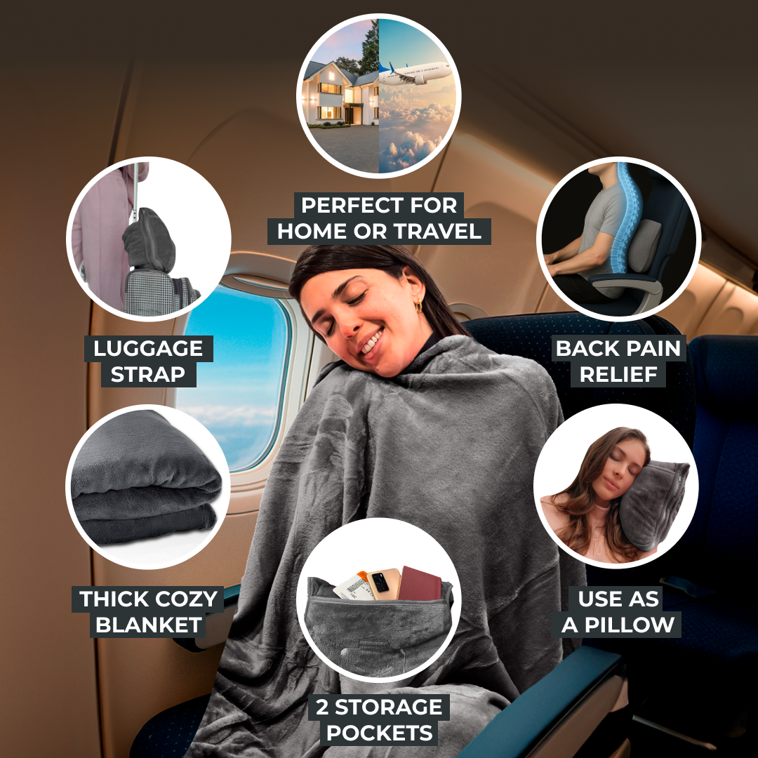 FlyHugz® Travel Blanket & Comfort Bag: Gray