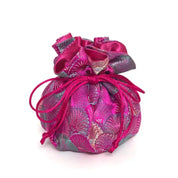 Seashells Brocade Drawstring Jewelry Pouch: Teal & Green