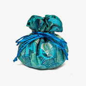 Seashells Brocade Drawstring Jewelry Pouch: Teal & Green