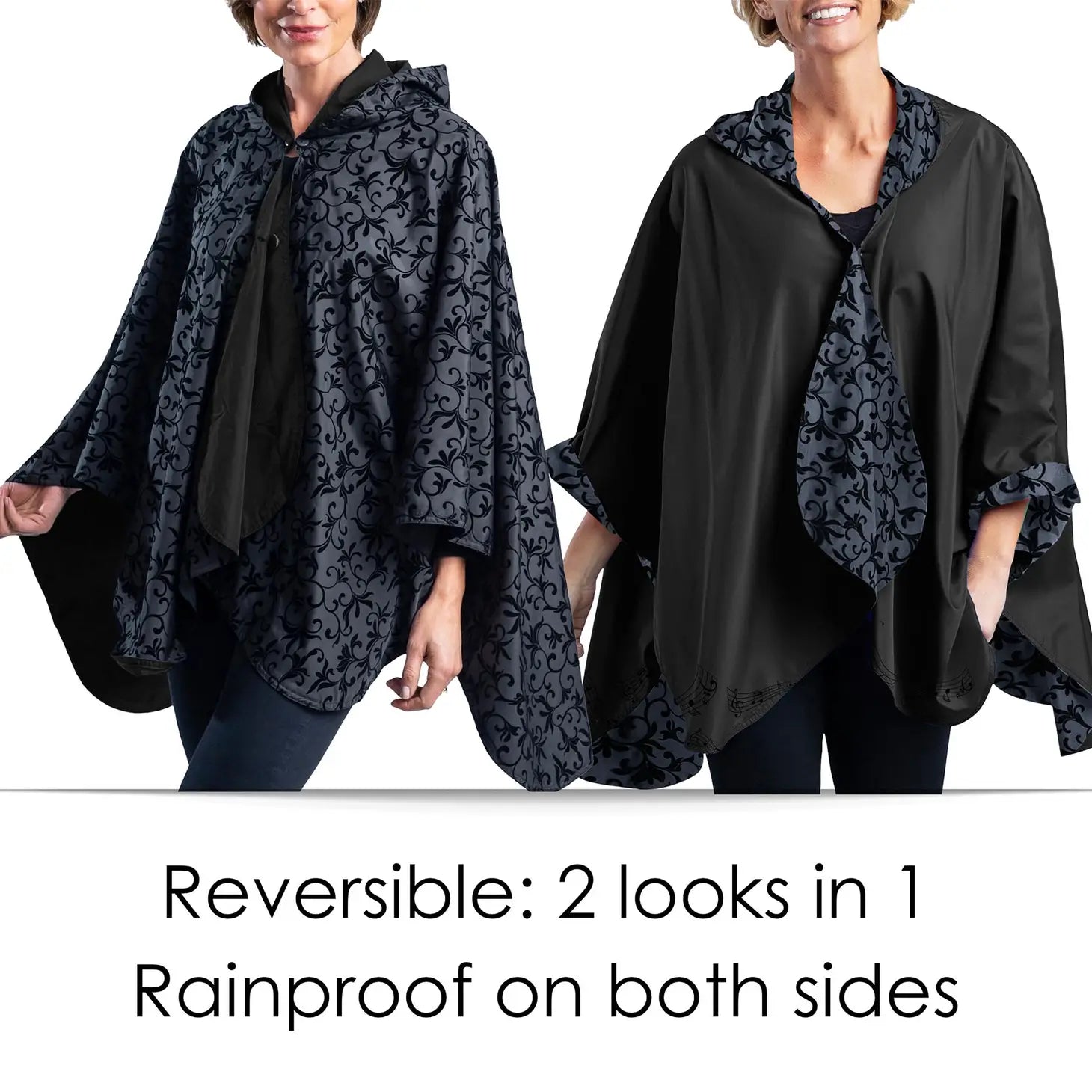 RainCaper Black Velvet Swirls Rain Travel Cape
