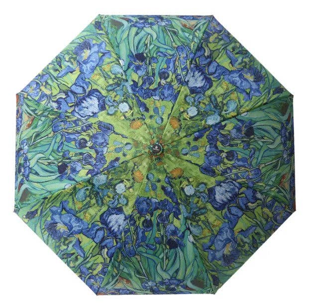 RainCaper Van Gogh Irises Travel Umbrella – Compact, One-Touch Open & Close
