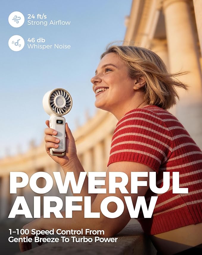 Ocoopa Turbo Wind Handheld Fan, Blow Dryer Level Power - Cream