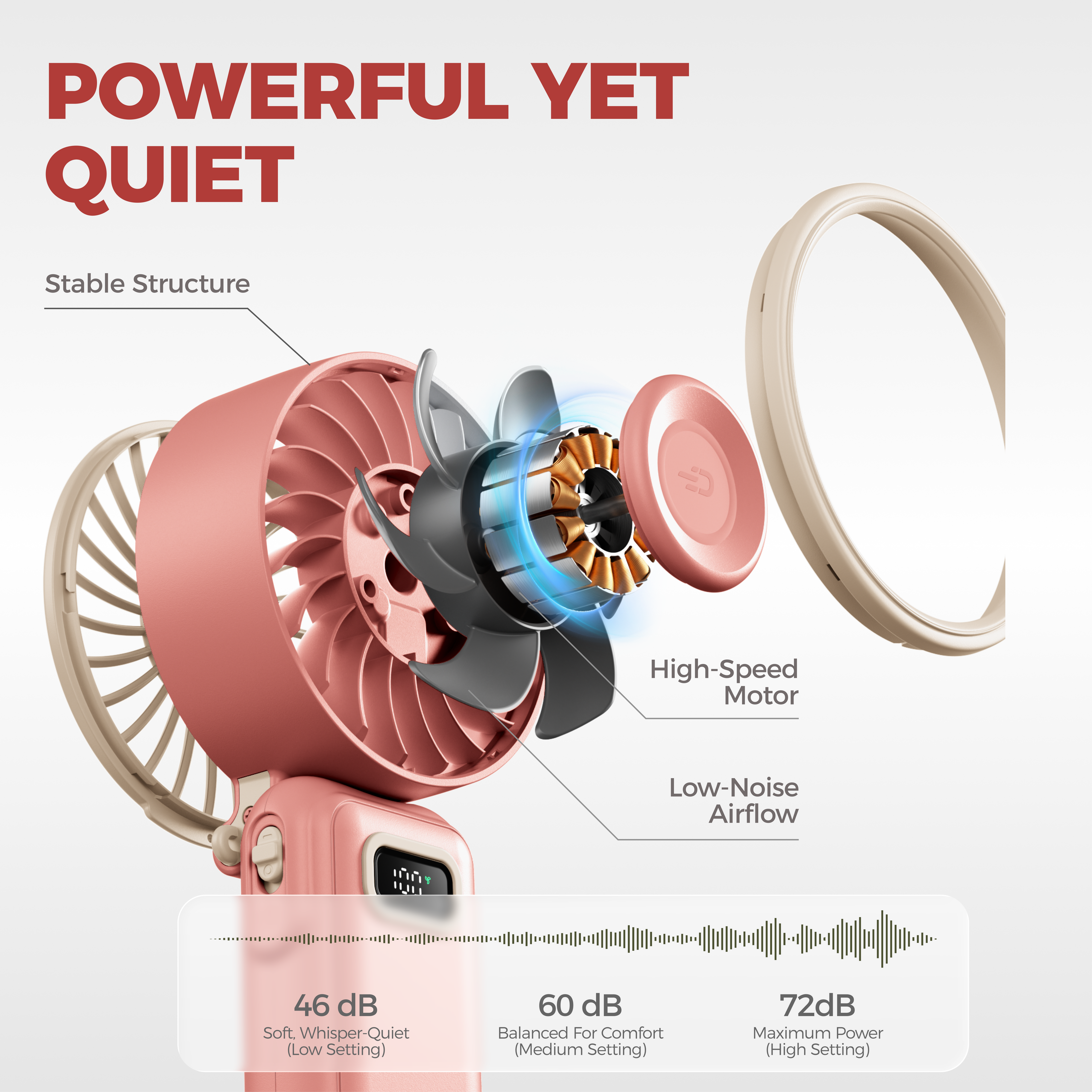DiveBlues Turbo Wind Handheld Fan, Blow Dryer Power - Pink