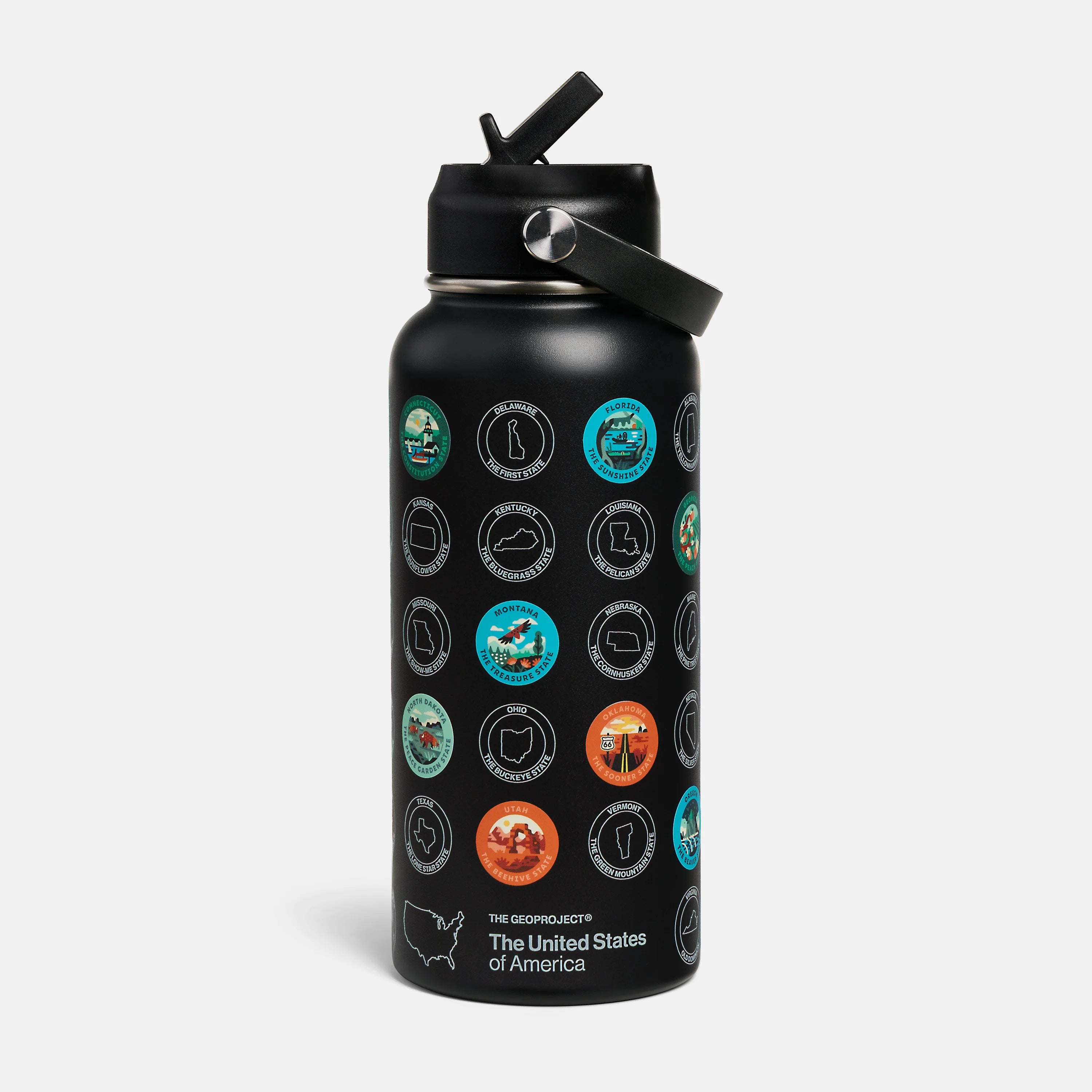 The Geoproject Fifty States Insulated Sticker Bottle - Coal