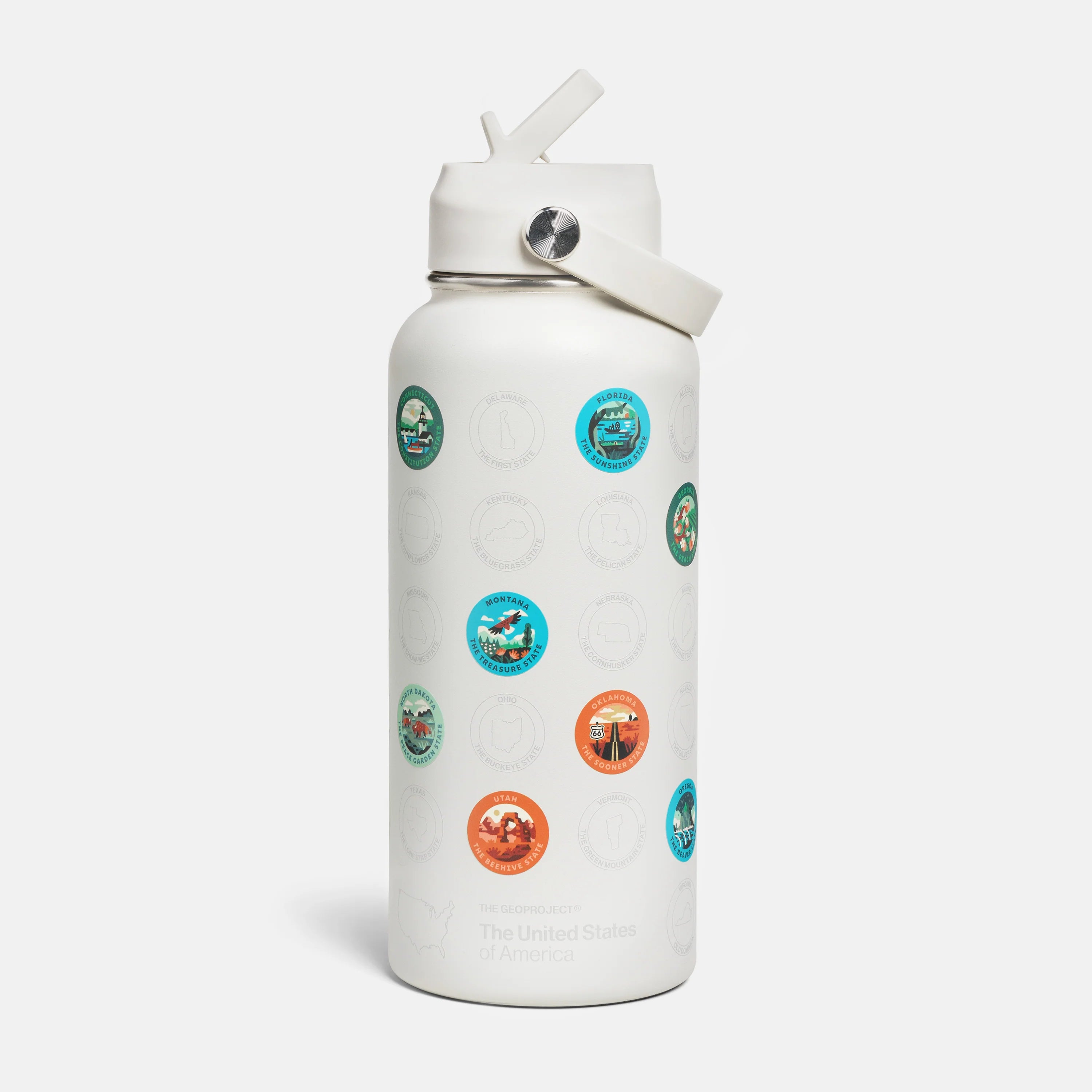 The Geoproject Fifty States Insulated Sticker Bottle - Sandstone