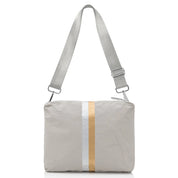 Hi Love Crossbody Purse in Earth Gray with Silver & Gold Stripes