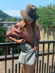 Hi Love Crossbody Purse in Earth Gray with Silver & Gold Stripes