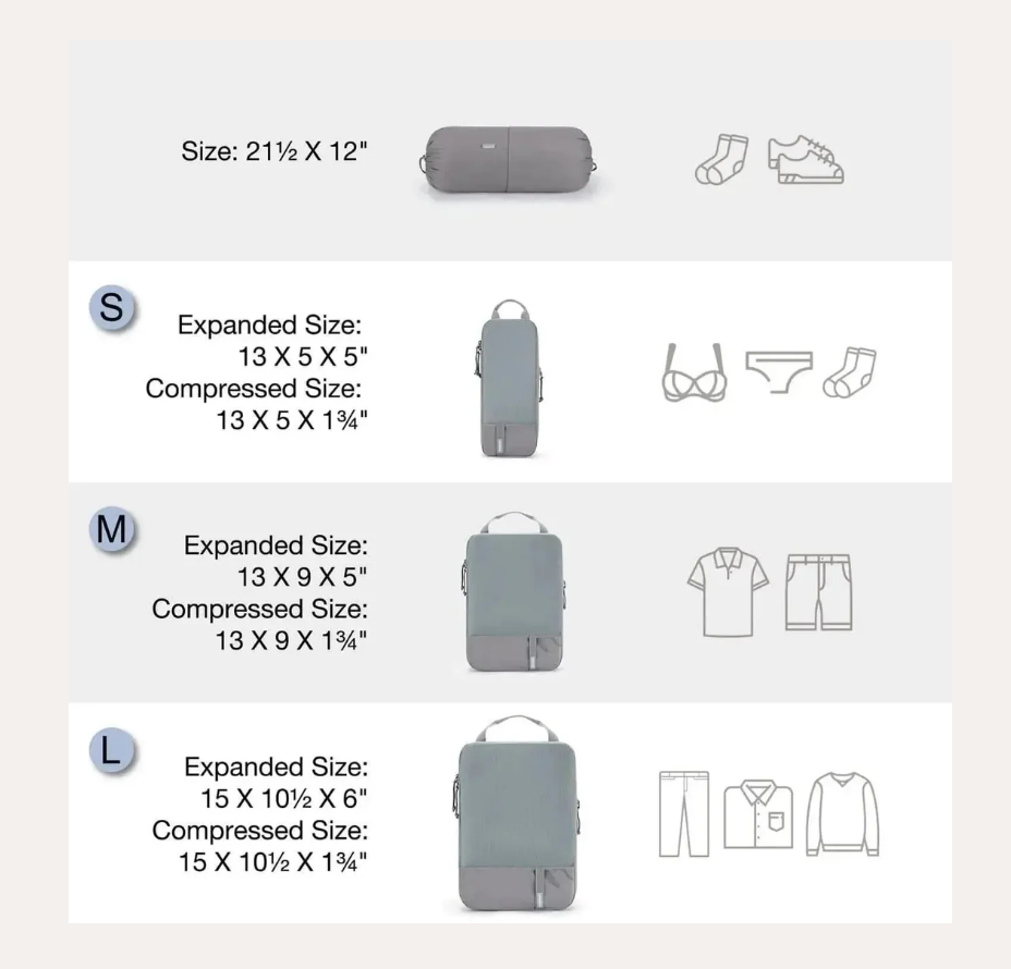 Bagsmart Compression Packing Cubes 6 Piece Set - Grey