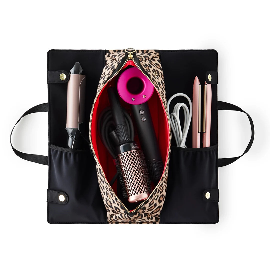 KUSSHI The Hair Tools Bag - Black with Leopard Interior