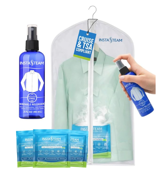 InstaSteam Starter Kit: 3 InstaSteam Pods, 1 Wrinkle Release Spray, 1 Garment Bag