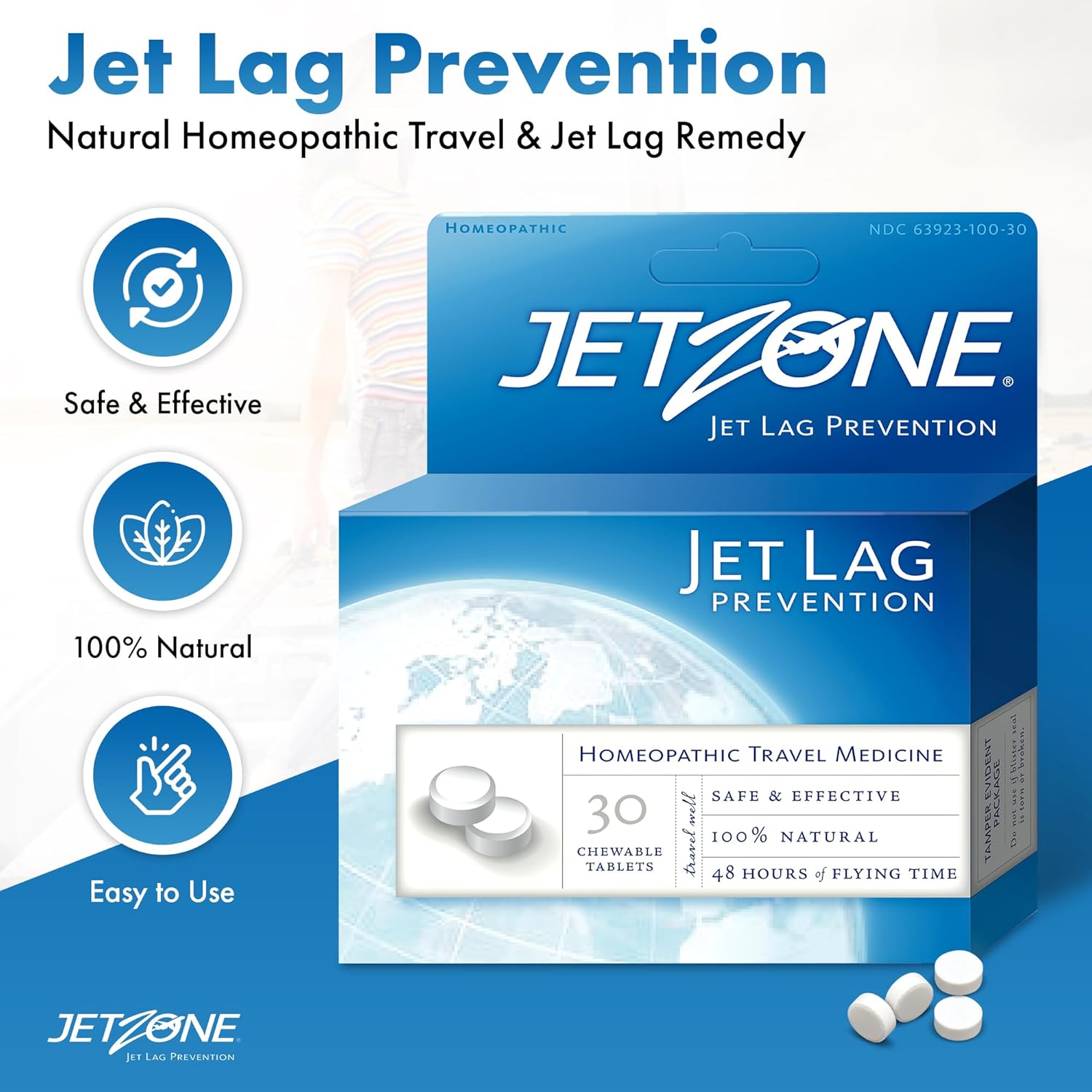 JetZone Jet Lag Remedy - Homeopathic Travel Aid - 30 Chewables