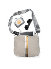 Hi Love Crossbody Purse in Earth Gray with Silver & Gold Stripes